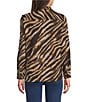 Ali Miles Petite Size Knit Zebra Print Point Collar Long Roll-Tab Sleeve Quarter-Zip Tunic, Color:Zebra - Image 2