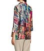 Color:Abstract Multi - Image 3 - Petite Size Patchwork Print Wire Collar 3/4 Sleeve Button-Front Tunic