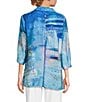 Ali Miles Petite Size Printed Point Collar 3/4 Sleeve Button Front Tunic, Color:Blue Multi - Image 2
