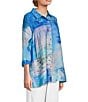 Ali Miles Petite Size Printed Point Collar 3/4 Sleeve Button Front Tunic, Color:Blue Multi - Image 3