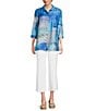 Ali Miles Petite Size Printed Point Collar 3/4 Sleeve Button Front Tunic, Color:Blue Multi - Image 5