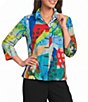 Ali Miles Petite Size Printed Wire Collar 3/4 Sleeve Button Front Top - Image 1