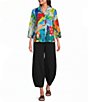 Ali Miles Petite Size Printed Wire Collar 3/4 Sleeve Button Front Top - Image 3