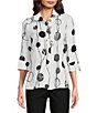 Ali Miles Petite Size Printed Woven Crinkle Wire Collar 3/4 Sleeve Button Front Tunic,All Products : American Fashion Style Bags On Sale