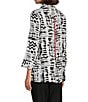 Color:Black/White - Image 4 - Petite Size Printed Woven Wire Collar 3/4 Sleeve Button-Front Tunic