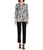 Color:Black/White - Image 5 - Petite Size Printed Woven Wire Collar 3/4 Sleeve Button-Front Tunic