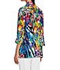 Color:Multi - Image 4 - Petite Size Printed Woven Wire Collar 3/4 Sleeve Contrast Trim Detail Button-Front Tunic