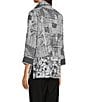 Ali Miles Petite Size Puckered Woven Floral Stripe Print Wire Collar 3/4 Sleeve Contrast Trim Button Front Tunic, Color:Black/White - Image 4