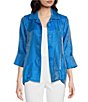 Color:Royal - Image 1 - Petite Size Shimmer Woven Round Collar 3/4 Sleeve Button-Front Jacket