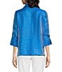 Color:Royal - Image 2 - Petite Size Shimmer Woven Round Collar 3/4 Sleeve Button-Front Jacket