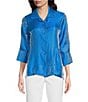 Color:Royal - Image 4 - Petite Size Shimmer Woven Round Collar 3/4 Sleeve Button-Front Jacket