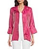 Color:Bright Pink - Image 1 - Petite Size Shimmer Woven Round Collar 3/4 Sleeve Button-Front Jacket