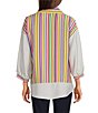 Ali Miles Petite Size Solid Multi Stripe Point Collar 3/4 Sleeve High-Low Hem Button-Front Shirt - Image 2