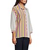 Ali Miles Petite Size Solid Multi Stripe Point Collar 3/4 Sleeve High-Low Hem Button-Front Shirt - Image 3