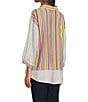 Ali Miles Petite Size Solid Multi Stripe Point Collar 3/4 Sleeve High-Low Hem Button-Front Shirt - Image 4