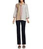 Ali Miles Petite Size Solid Multi Stripe Point Collar 3/4 Sleeve High-Low Hem Button-Front Shirt - Image 5