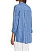Ali Miles Petite Size Stripe Linen Blend Point Collar 3/4 Roll-Tab Sleeves Button Front Shirt, Color:Pacific - Image 4