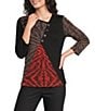 Ali Miles Petite Size Textured Knit Asymmetrical Neck 3/4 Sleeve Top - Image 1