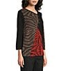Ali Miles Petite Size Textured Knit Asymmetrical Neck 3/4 Sleeve Top - Image 3