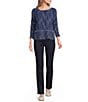 Ali Miles Petite Size Textured Knit Scoop Neck 3/4 Raglan Sleeve Top - Image 3