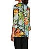 Ali Miles Petite Size Textured Woven Abstract Multi Print Wire Collar 3/4 Sleeve Button Front Tunic, Color:Abstract Multi - Image 4
