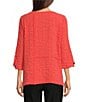 Color:Coral - Image 2 - Petite Size Textured Woven Tunic Round Neck Accent Button 3/4 Sleeve Tunic