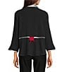Ali Miles Petite Size Textured Yarn-Dyed Ombre Stripe Point Collar 3/4 Sleeve Button Front Tunic, Color:Black/White Print - Image 2