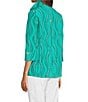 Color:Seafoam - Image 4 - Petite Size Wavy Dotted Lines Print Wire Collar 3/4 Cuffed Sleeve Button-Front Shirt