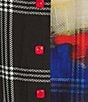 Ali Miles Petite Size Woven Abstract Multi Checked Stand Collar 3/4 Cuffed Sleeve Button-Front Tunic, Color:Abstract Multi - Image 6