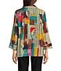 Ali Miles Petite Size Woven Abstract Multi Print Point Collar 3/4 Cuff Sleeve Button Front Tunic, Color:Abstract Multi - Image 2