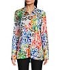 Ali Miles Petite Size Woven Abstract Multi Print Point Collar 3/4 Roll-Tab Sleeve Button Front Tunic, Color:Abstract Multi - Image 1