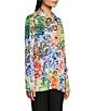 Ali Miles Petite Size Woven Abstract Multi Print Point Collar 3/4 Roll-Tab Sleeve Button Front Tunic, Color:Abstract Multi - Image 3