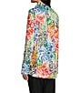 Ali Miles Petite Size Woven Abstract Multi Print Point Collar 3/4 Roll-Tab Sleeve Button Front Tunic, Color:Abstract Multi - Image 4