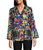 Ali Miles Petite Size Woven Abstract Multi Print Stand Collar Long Sleeve Reversible Jacket, Color:Abstract Multi - Image 5