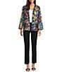 Ali Miles Petite Size Woven Abstract Multi Print Stand Collar Long Sleeve Reversible Jacket, Color:Abstract Multi - Image 7