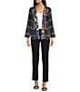 Ali Miles Petite Size Woven Abstract Multi Print Stand Collar Long Sleeve Reversible Jacket, Color:Abstract Multi - Image 8