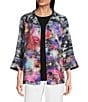Ali Miles Petite Size Woven Abstract Multi Wire Collar 3/4 Sleeve Button Front Jacket, Color:Abstract Multi - Image 1