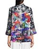 Ali Miles Petite Size Woven Abstract Multi Wire Collar 3/4 Sleeve Button Front Jacket, Color:Abstract Multi - Image 3
