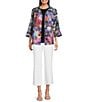Ali Miles Petite Size Woven Abstract Multi Wire Collar 3/4 Sleeve Button Front Jacket, Color:Abstract Multi - Image 4