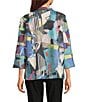 Ali Miles Petite Size Woven Abstract Multi Wire Collar 3/4 Sleeve Side Seam Pocket Button Front Jacket, Color:Abstract Multi - Image 2