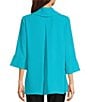 Color:Turquoise - Image 2 - Petite Size Woven Abstract Print Cowl Neck 3/4 Sleeve High-Low Hem Pop Over Tunic