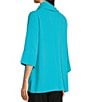 Color:Turquoise - Image 5 - Petite Size Woven Abstract Print Cowl Neck 3/4 Sleeve High-Low Hem Pop Over Tunic