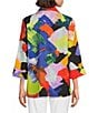 Ali Miles Petite Size Woven Abstract Print Point Collar 3/4 Sleeve Button-Front Tunic, Color:Abstract Multiple - Image 2