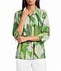 Ali Miles Petite Size Woven Abstract Wire Collar 3/4 Sleeve Button-Front Shirt - Image 1