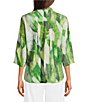 Ali Miles Petite Size Woven Abstract Wire Collar 3/4 Sleeve Button-Front Shirt - Image 2