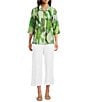 Ali Miles Petite Size Woven Abstract Wire Collar 3/4 Sleeve Button-Front Shirt - Image 3
