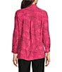 Ali Miles Petite Size Woven Allover Floral Embroidered Point Collar 3/4 Sleeve Button Front Tunic, Color:Raspberry - Image 2