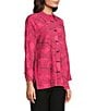 Ali Miles Petite Size Woven Allover Floral Embroidered Point Collar 3/4 Sleeve Button Front Tunic, Color:Raspberry - Image 3