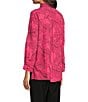 Ali Miles Petite Size Woven Allover Floral Embroidered Point Collar 3/4 Sleeve Button Front Tunic, Color:Raspberry - Image 4
