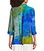 Ali Miles Petite Size Woven Color Block Print Point Collar 3/4 Sleeve Button Front Tunic, Color:Blue Multi - Image 2